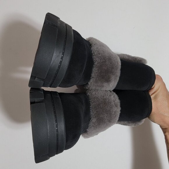 NEW UGG Brooklyn Sunburst Boots Womens 9.5 Black Suede Fur Chunky Boho Chic - Picture 5 of 11